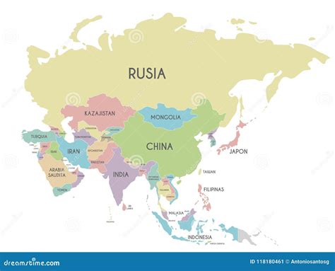 Un Mapa De Asia Con Países.