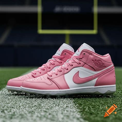 Pink Jordan 1 Low football cleats on Craiyon