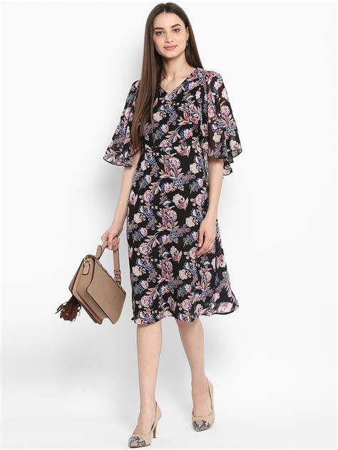 Women's Black Floral Dress with attached Shrug – Stylestone