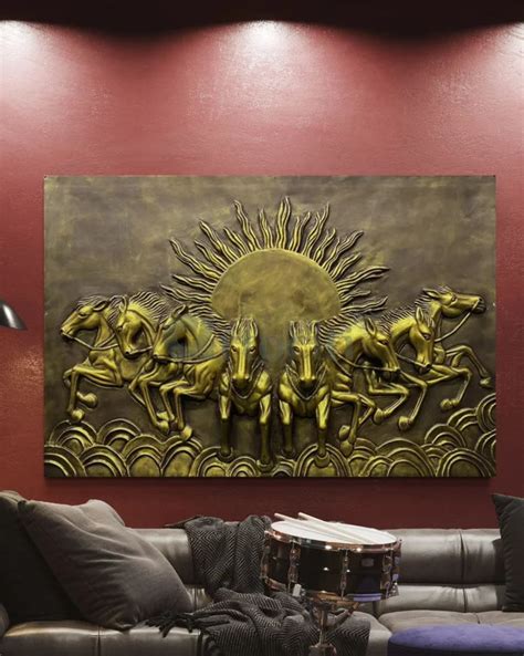 6X4 Feet 8 Horses With Rising Sun 3D Relief Mural Wall Art