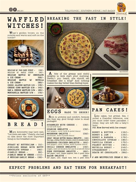 Menu at The Chaiwala, Kolkata, 6/1/2