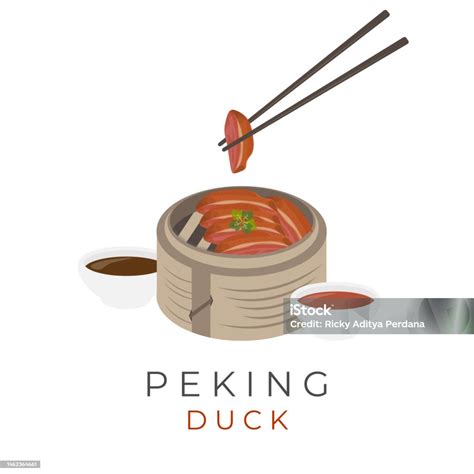 Chinese Peking Duck Vector Illustration With Sauce And Eaten With ...