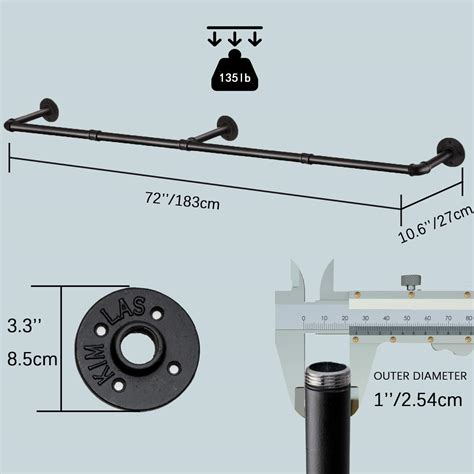 Buy Crehomfy Industrial Pipe Clothes Rack with 3 Hooks, 72’'L Wall ...