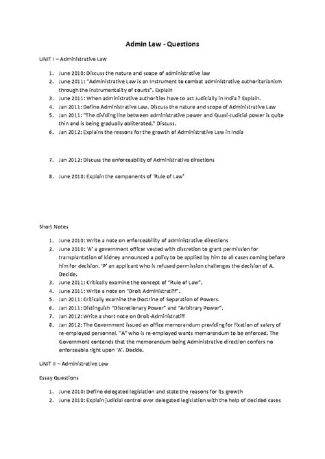 Administrative Law - Q&A on Key Topics and Concepts - Studocu