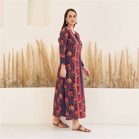 Buy Navy Blue Side Slit Dress with Long Shrug | Rustorange