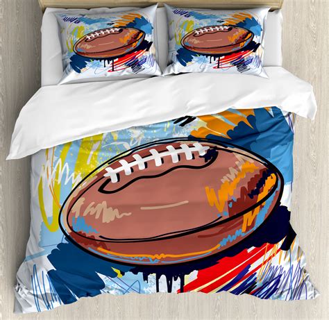 Colorful Duvet Cover Set with Pillow Shams Rugby Ball Sketch Art Print ...