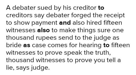 Story Writing,A debtor sued by this creditor --- creditorSays debtor ...