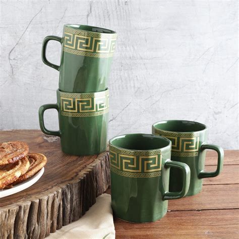 Ceramic Egyptian Glazed Mug- Green Set of 4 – The Decor Mart