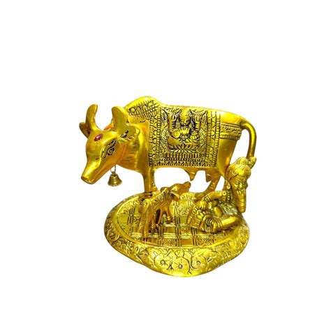 Buy VIYU CREATIONS Kamdhenu Cow,Calf with Bal Gopal Krishna Metal ...