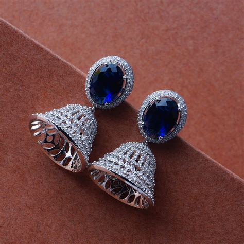 Royal Blue CZ & American Diamond Jhumka Earrings | Indian Jewellery USA ...