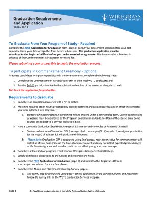 Fillable Online 2018 - 2019 Graduation Requirements and Application ...