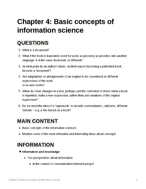 Chapter 4 Basic concepts of information science - Chapter 4: Basic concepts of information ...
