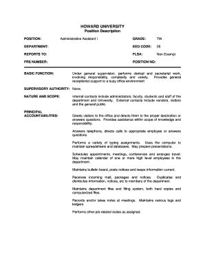 Fillable Online hr howard Under general supervision, performs clerical ...