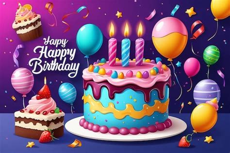 Birthday cake vector background design happy birthday greeting text ...