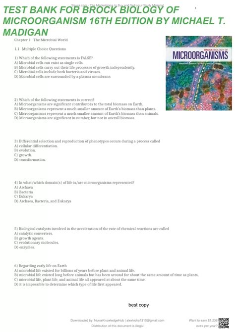 TEST BANK for Brock Biology of Microorganisms, 16th edition by Michael T. Madigan, Kelly S ...
