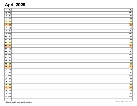 April 2025 Free Printable Calendar