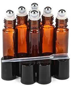 Vivaplex, 6, Amber, 10 ml Glass Roll-on Bottles with Stainless Steel ...