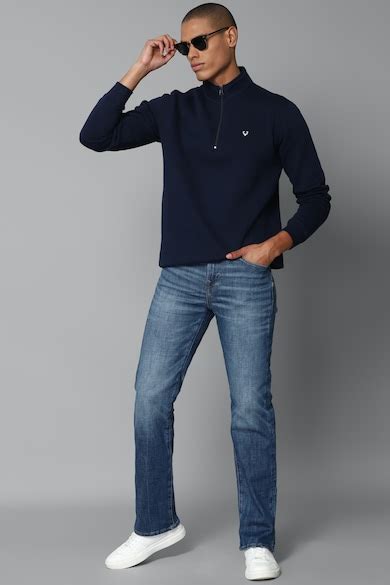 Buy Men Navy Stylized Neck Full Sleeves Casual Sweatshirt Online ...