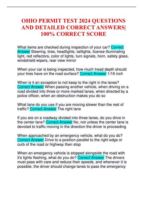 OHIO PERMIT TEST 2024 QUESTIONS AND DETAILED CORRECT ANSWERS| 100% ...