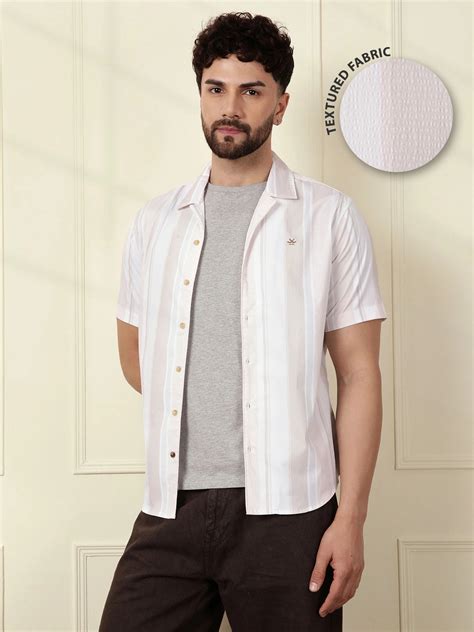 Printed Stripes Seersucker Shirt | Off White – Wrogn