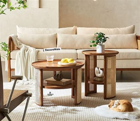 Netra home Rattan Coffee Table with Side Table - Cane Center Table with ...