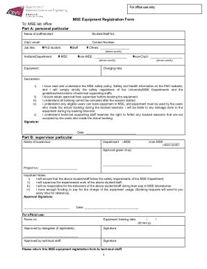 Fillable Online MSE Equipment Registration Form To: MSE lab office Part ...