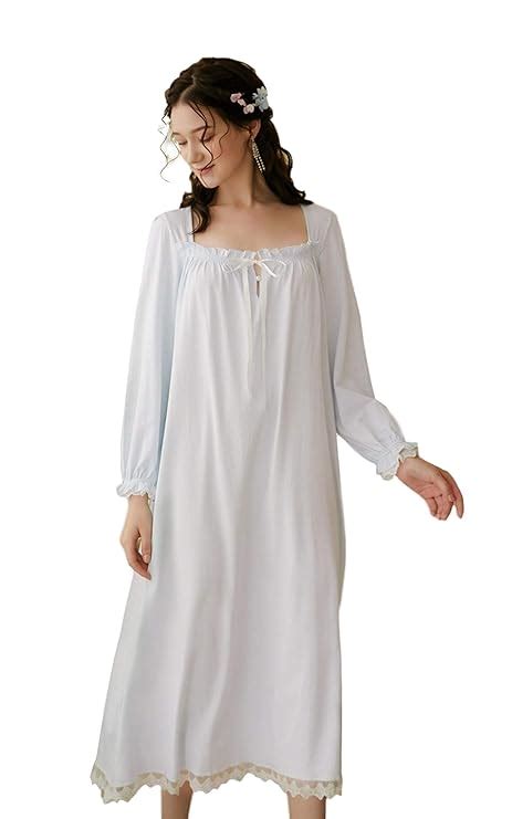 Buy Nightgown Cotton Long Sleeve Soft Sleepwear Victorian Style White ...