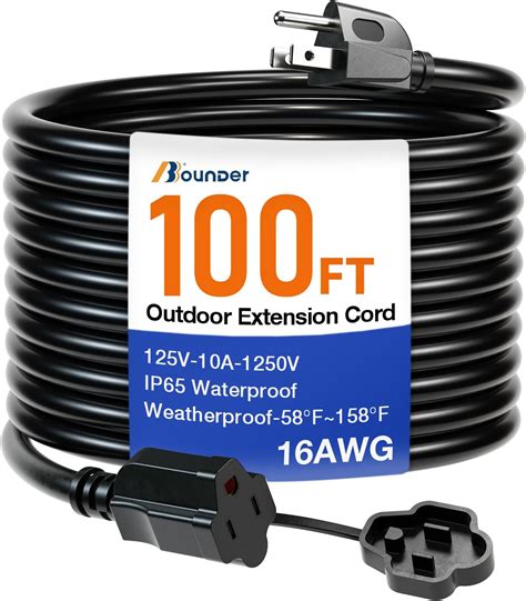 BBOUNDER 100 FT Outdoor Extension Cord Waterproof, Black 16/3 SJTW ...