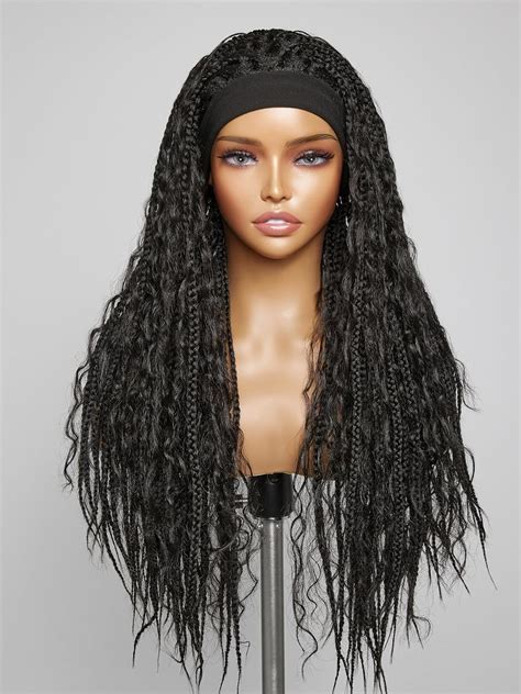 Amazon.com : GORGIUS Goddess Braided Headband Wig with Curly Hair Black ...