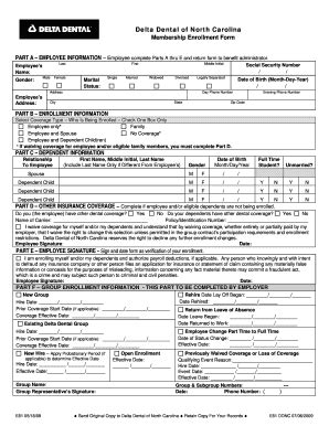 Fillable Online Delta Dental of North Carolina Membership Enrollment ...