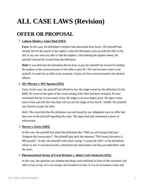 ALL CASE LAWS (Revision) Summary of summary of summary of summary of ...
