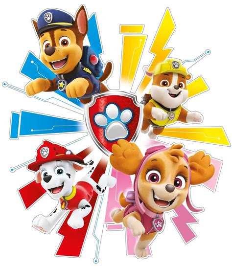 Paw Patrol Group Shield Jumping Wall Sticker - 60cm height x 50cm width ...