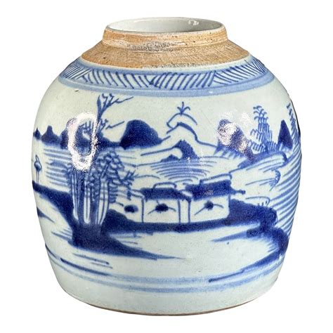 19th Century Qing Dynasty Chinese Blue and White Porcelain Ginger Jar ...