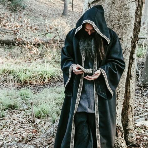 Adult Celtic Robe With Hood and Sleeves & Jacquard Trim | Medieval ...