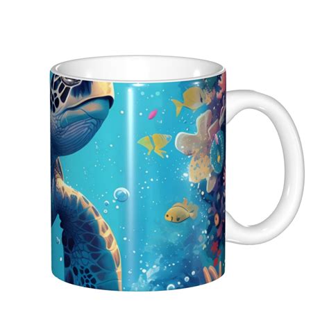 Yiaed Colorful Underwater Plant Turtle Print Ceramics Coffee,Large Handle Design,Extra Large Tea ...