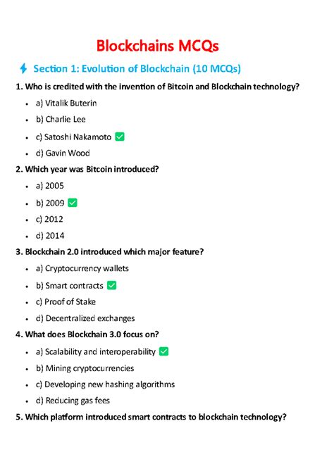 Blockchain MCQs (Course Code: MCQ101) - Comprehensive Study Notes - Studocu