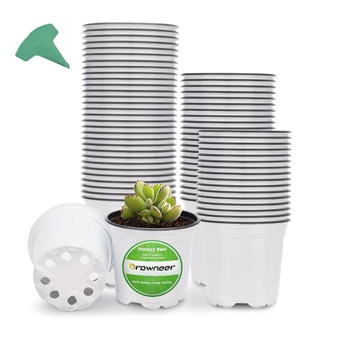 GROWNEER 60 Packs 4 Inches Plastic Plant Nursery Pots with 15 Pcs Plant ...