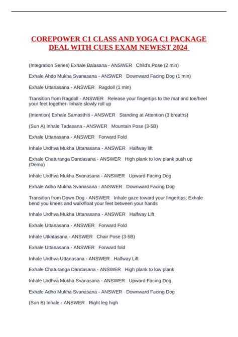 COREPOWER C1 CLASS AND YOGA C1 PACKAGE DEAL WITH CUES EXAM NEWEST 2024 ...