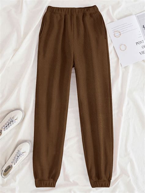 Coffee Brown Solid Slant Pockets Joggers