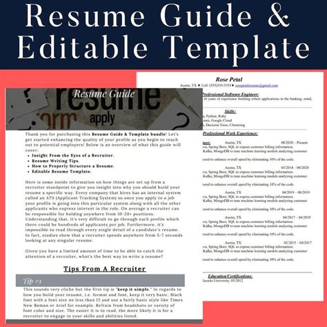 Buy Technical Resume Guide & Editable Template FAANG Resume Template ...