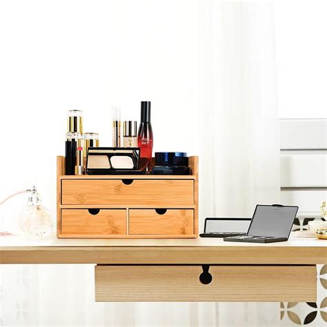 Buy Bamboo Desktop Organizer with Drawers, Tabletop Storage ...