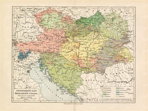 Ethnographic Map of Austria-hungary with Multicolor Population Regions – German Labels ...