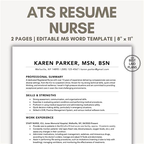 ATS Resume Template Nurse, ATS Resume Template Nursing, ATS Resume ...