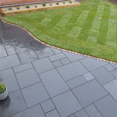 Black Limestone Sawn Edge Paving Slabs | Mixed Size | Buy Garden Paving