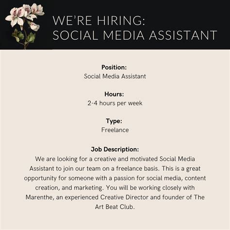 WE’RE HIRING! 💛 Position: Social Media Assistant for The Art Beat Club ...