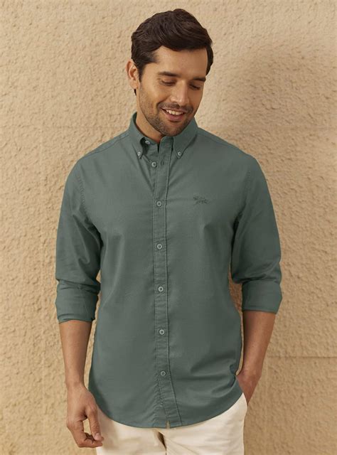 Buy Ranthambore Green Mist Shirt | Casual Green Solid Shirt for Men ...