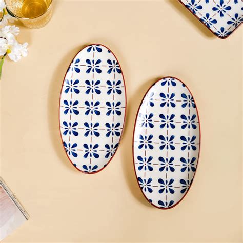 Blue Flower Oval Serving Platters Set Of 2 9 Inch Online - Premium ...