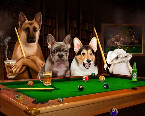 Dogs Playing Pool Original