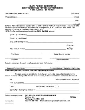 IBEW Pension Benefit Fund Electronic Transfer Authorization - Blank ...
