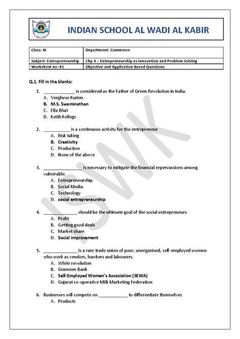723897 - Entrepreneurship Worksheet: Innovation & Problem Solving - Studocu